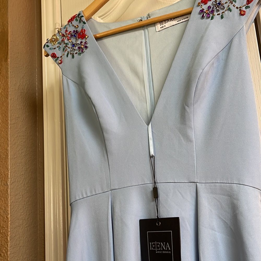 MAC Duggal Prom pageant Gown Crystals Floral Accented Baby Blue Aline Size 2 NEW - Picture 8 of 14